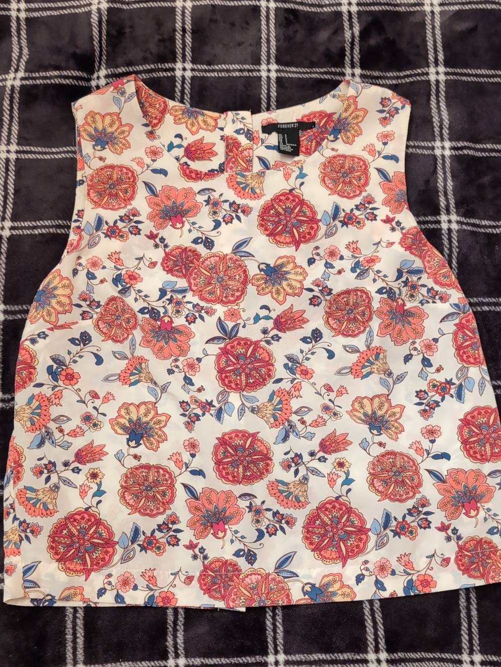 Forever 21 Womans Floral Sleeveless Tank in Cream, Coral & Blue